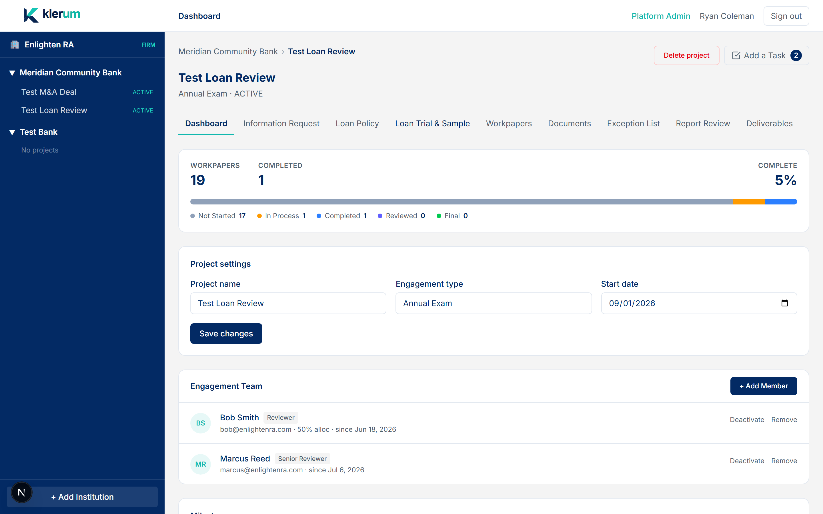 Engagement overview: progress, milestones, and team
